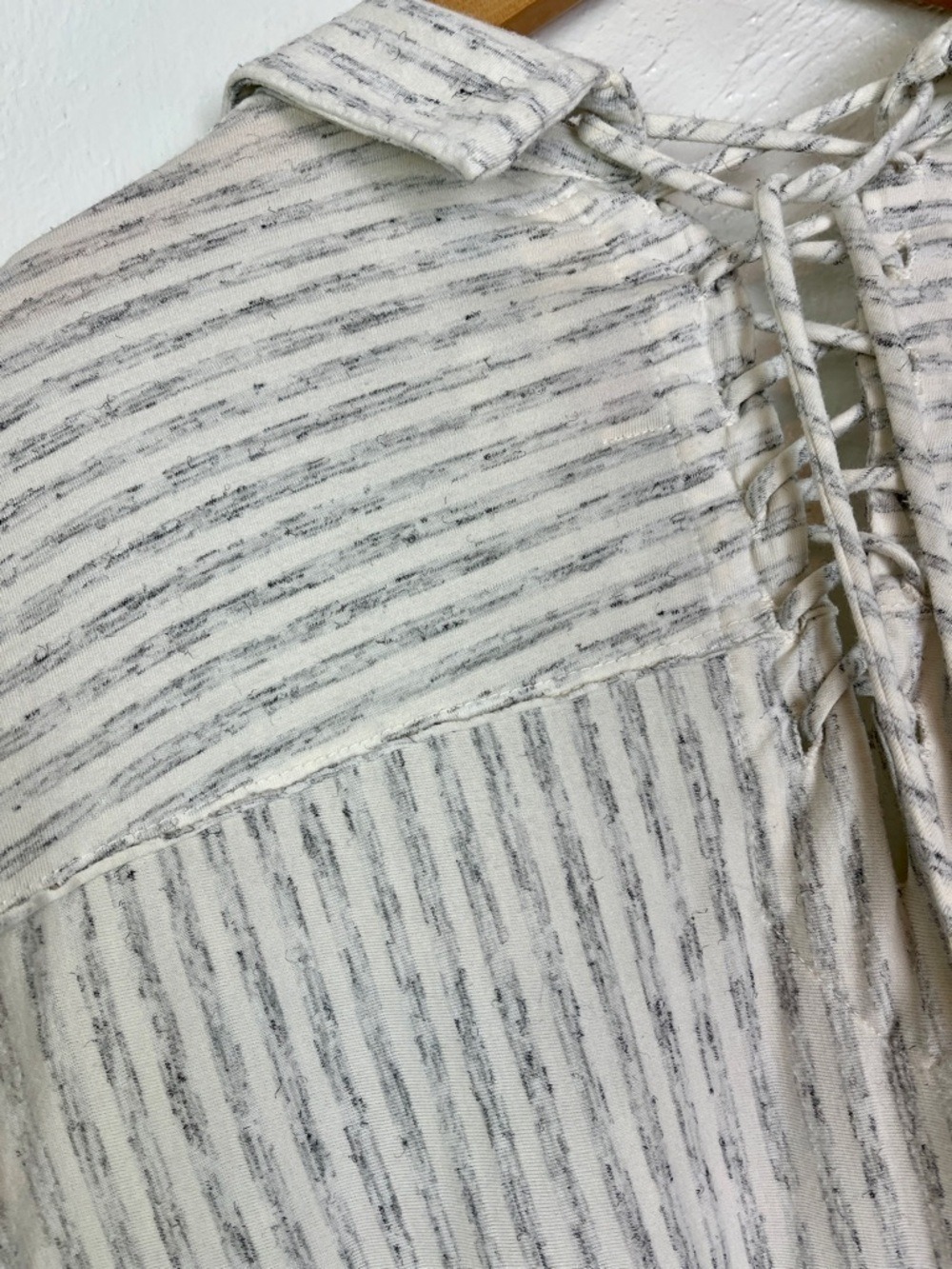 Free People Beach White Gray Stripe Midi Dress Kaftan Swim Cover Pockets large - Picture 7 of 8